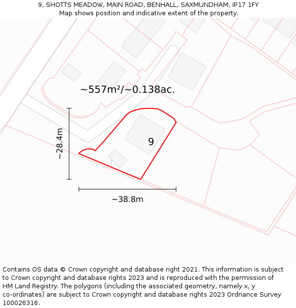 9, SHOTTS MEADOW, MAIN ROAD, BENHALL, SAXMUNDHAM, IP17 1FY: Plot and title map