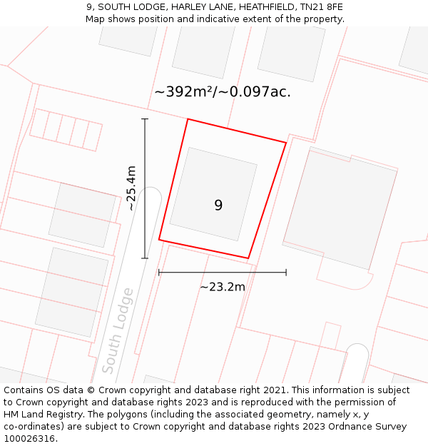 9, SOUTH LODGE, HARLEY LANE, HEATHFIELD, TN21 8FE: Plot and title map