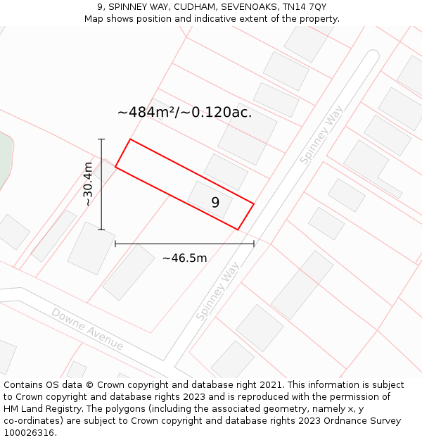 9, SPINNEY WAY, CUDHAM, SEVENOAKS, TN14 7QY: Plot and title map