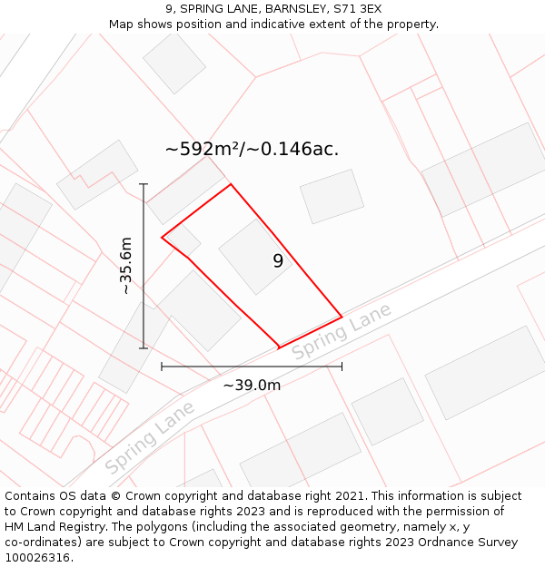 9, SPRING LANE, BARNSLEY, S71 3EX: Plot and title map