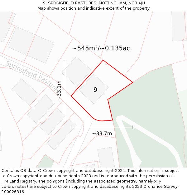 9, SPRINGFIELD PASTURES, NOTTINGHAM, NG3 4JU: Plot and title map