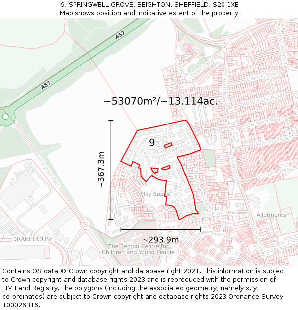 9, SPRINGWELL GROVE, BEIGHTON, SHEFFIELD, S20 1XE: Plot and title map