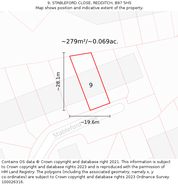 9, STABLEFORD CLOSE, REDDITCH, B97 5HS: Plot and title map