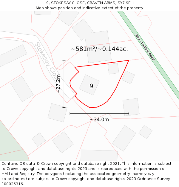 9, STOKESAY CLOSE, CRAVEN ARMS, SY7 9EH: Plot and title map