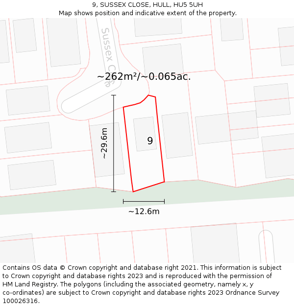 9, SUSSEX CLOSE, HULL, HU5 5UH: Plot and title map