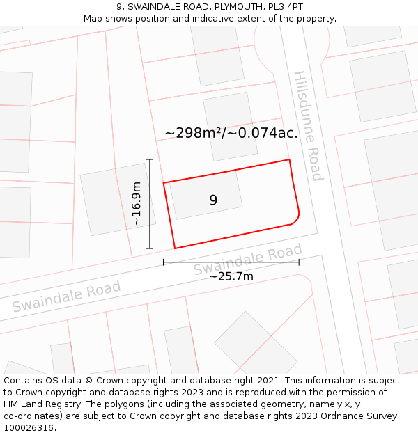 9, SWAINDALE ROAD, PLYMOUTH, PL3 4PT: Plot and title map