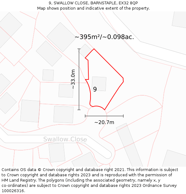 9, SWALLOW CLOSE, BARNSTAPLE, EX32 8QP: Plot and title map