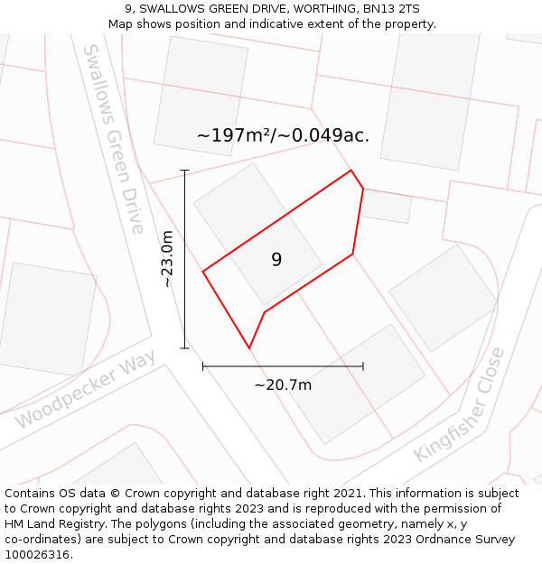 9, SWALLOWS GREEN DRIVE, WORTHING, BN13 2TS: Plot and title map
