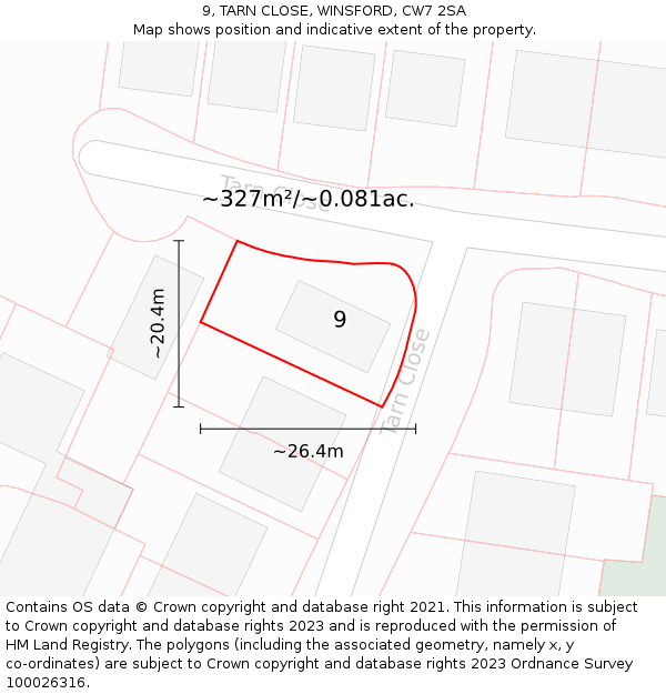 9, TARN CLOSE, WINSFORD, CW7 2SA: Plot and title map