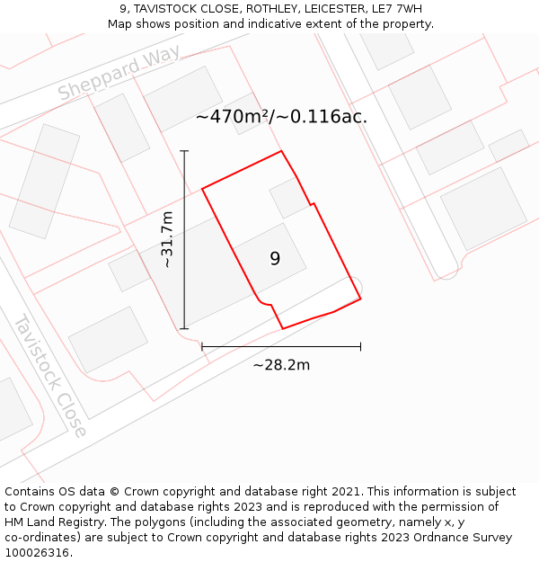 9, TAVISTOCK CLOSE, ROTHLEY, LEICESTER, LE7 7WH: Plot and title map