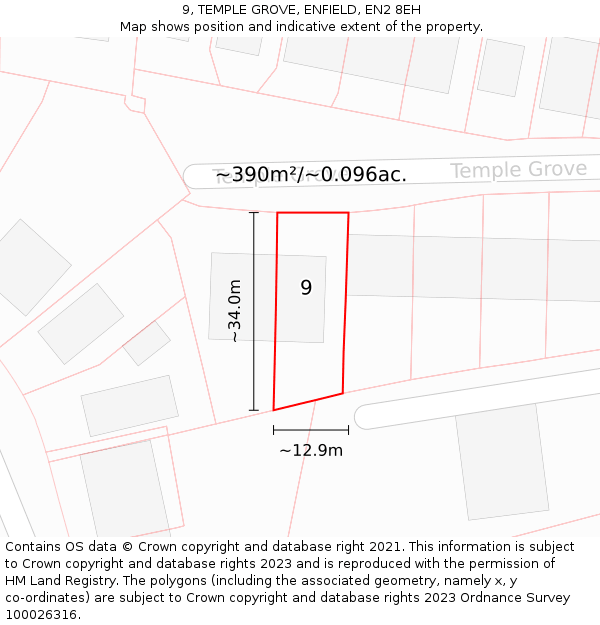 9, TEMPLE GROVE, ENFIELD, EN2 8EH: Plot and title map