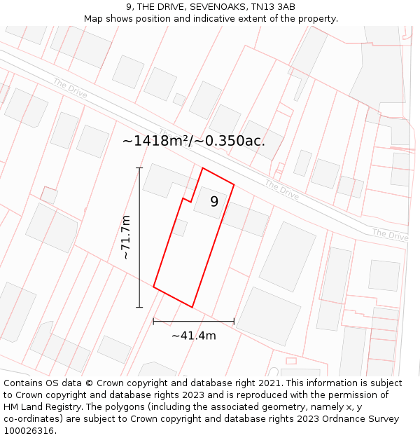 9, THE DRIVE, SEVENOAKS, TN13 3AB: Plot and title map