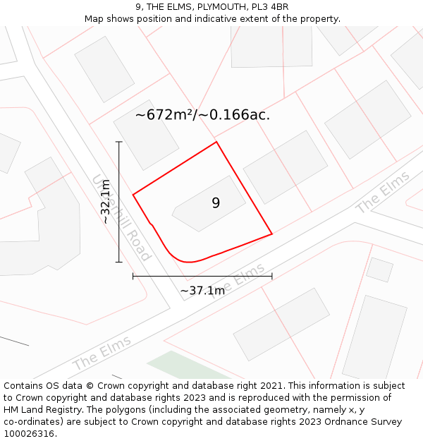 9, THE ELMS, PLYMOUTH, PL3 4BR: Plot and title map