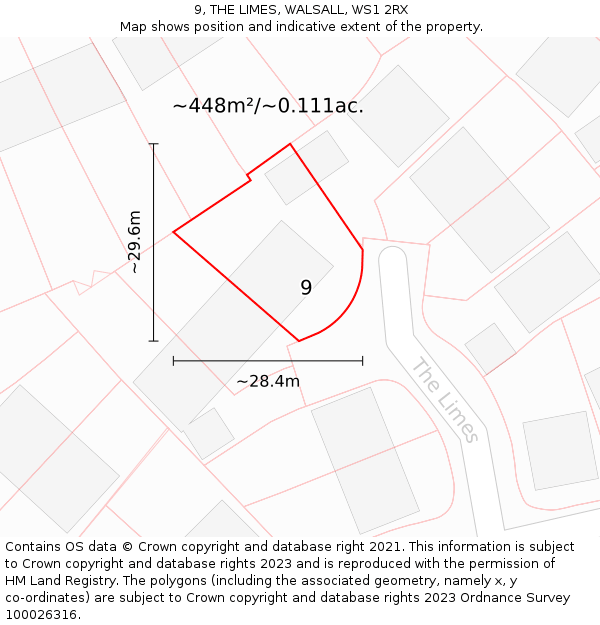9, THE LIMES, WALSALL, WS1 2RX: Plot and title map