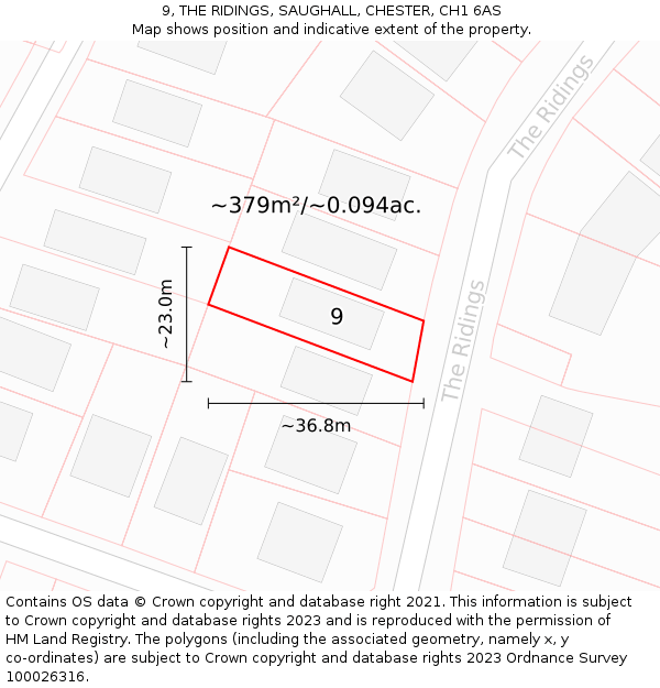 9, THE RIDINGS, SAUGHALL, CHESTER, CH1 6AS: Plot and title map