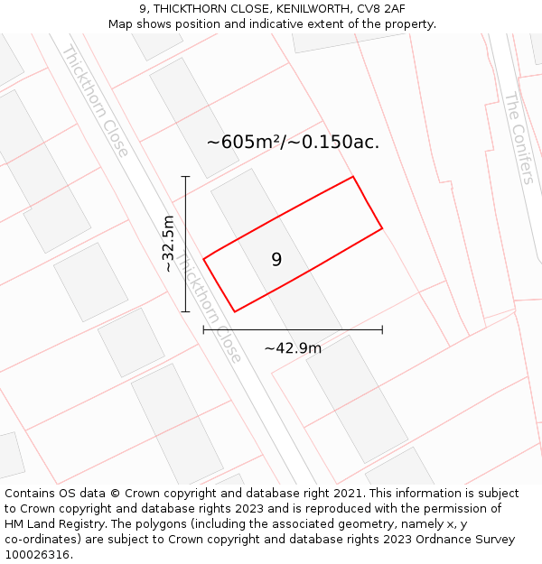 9, THICKTHORN CLOSE, KENILWORTH, CV8 2AF: Plot and title map