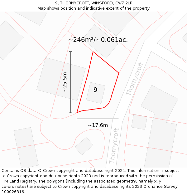 9, THORNYCROFT, WINSFORD, CW7 2LR: Plot and title map