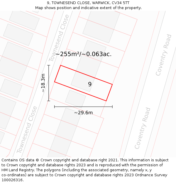 9, TOWNESEND CLOSE, WARWICK, CV34 5TT: Plot and title map