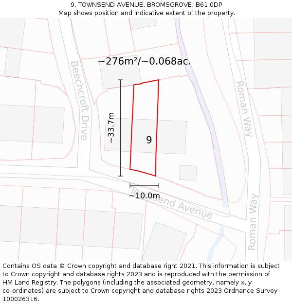 9, TOWNSEND AVENUE, BROMSGROVE, B61 0DP: Plot and title map