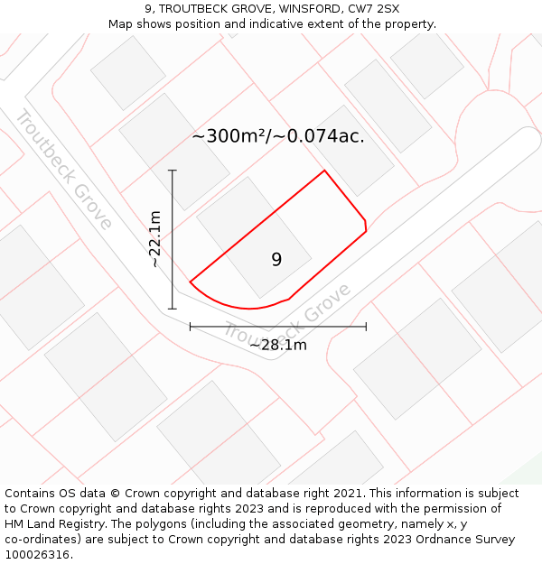 9, TROUTBECK GROVE, WINSFORD, CW7 2SX: Plot and title map