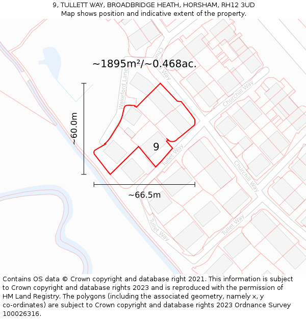 9, TULLETT WAY, BROADBRIDGE HEATH, HORSHAM, RH12 3UD: Plot and title map