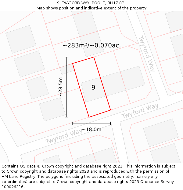 9, TWYFORD WAY, POOLE, BH17 8BL: Plot and title map