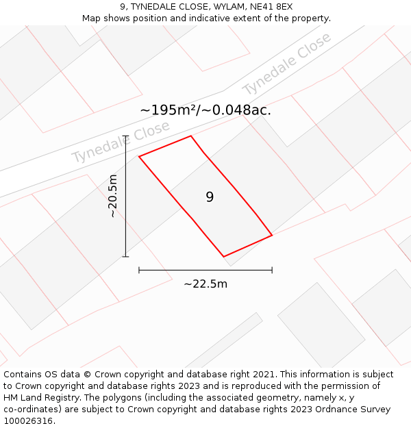 9, TYNEDALE CLOSE, WYLAM, NE41 8EX: Plot and title map