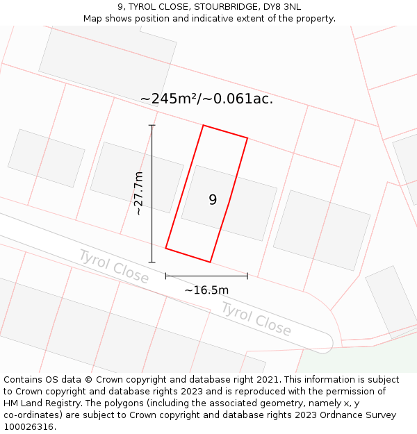 9, TYROL CLOSE, STOURBRIDGE, DY8 3NL: Plot and title map