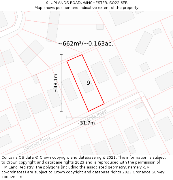 9, UPLANDS ROAD, WINCHESTER, SO22 6ER: Plot and title map