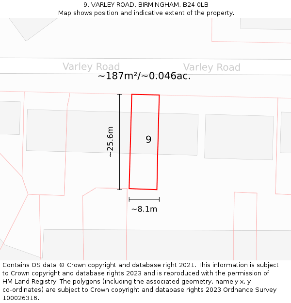 9, VARLEY ROAD, BIRMINGHAM, B24 0LB: Plot and title map