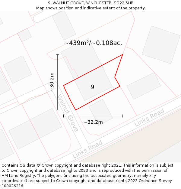 9, WALNUT GROVE, WINCHESTER, SO22 5HR: Plot and title map