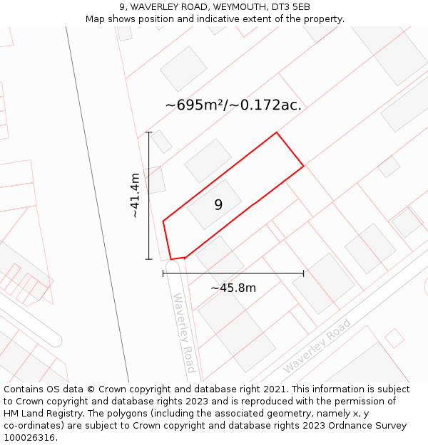 9, WAVERLEY ROAD, WEYMOUTH, DT3 5EB: Plot and title map