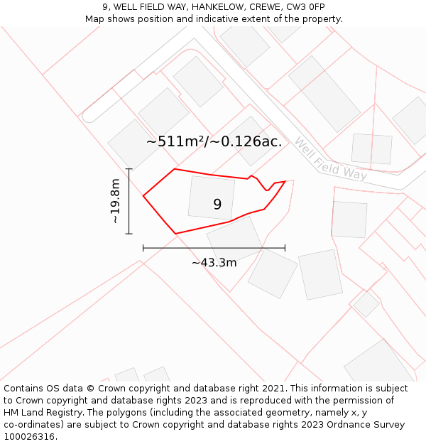 9, WELL FIELD WAY, HANKELOW, CREWE, CW3 0FP: Plot and title map