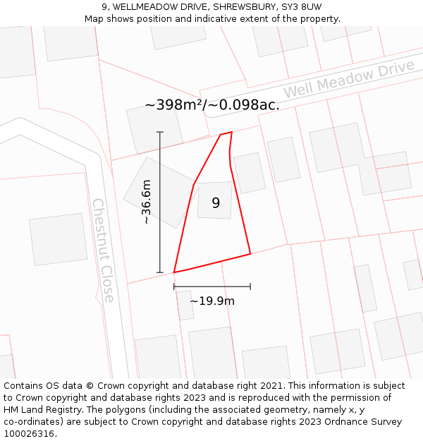 9, WELLMEADOW DRIVE, SHREWSBURY, SY3 8UW: Plot and title map