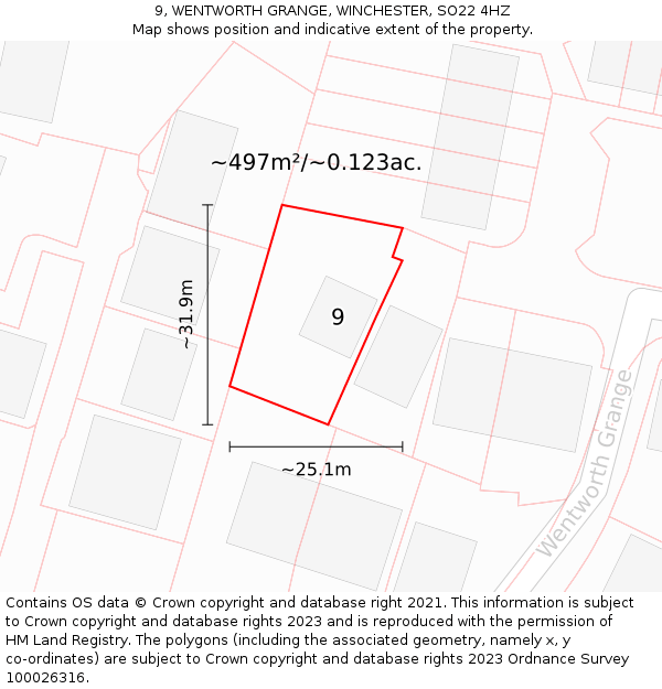 9, WENTWORTH GRANGE, WINCHESTER, SO22 4HZ: Plot and title map