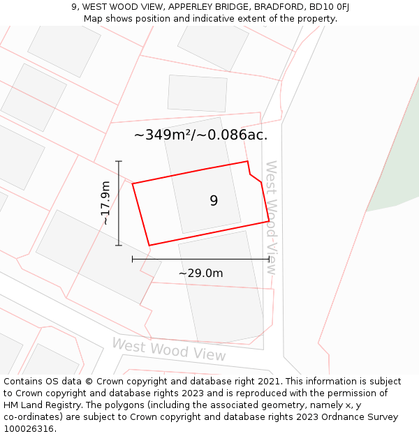 9, WEST WOOD VIEW, APPERLEY BRIDGE, BRADFORD, BD10 0FJ: Plot and title map