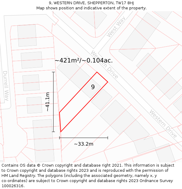 9, WESTERN DRIVE, SHEPPERTON, TW17 8HJ: Plot and title map