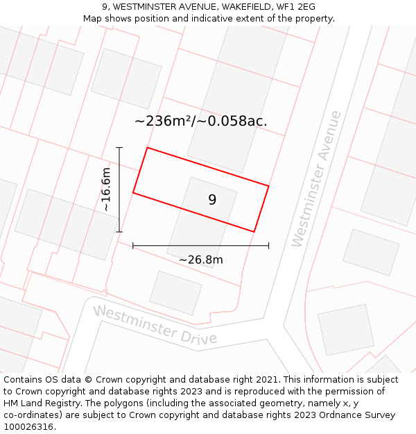 9, WESTMINSTER AVENUE, WAKEFIELD, WF1 2EG: Plot and title map