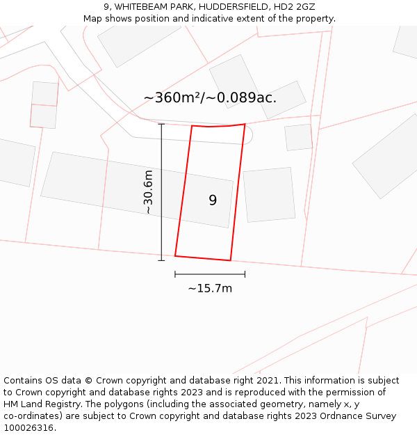 9, WHITEBEAM PARK, HUDDERSFIELD, HD2 2GZ: Plot and title map