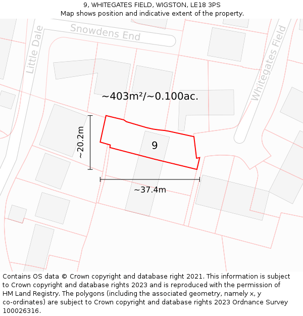 9, WHITEGATES FIELD, WIGSTON, LE18 3PS: Plot and title map