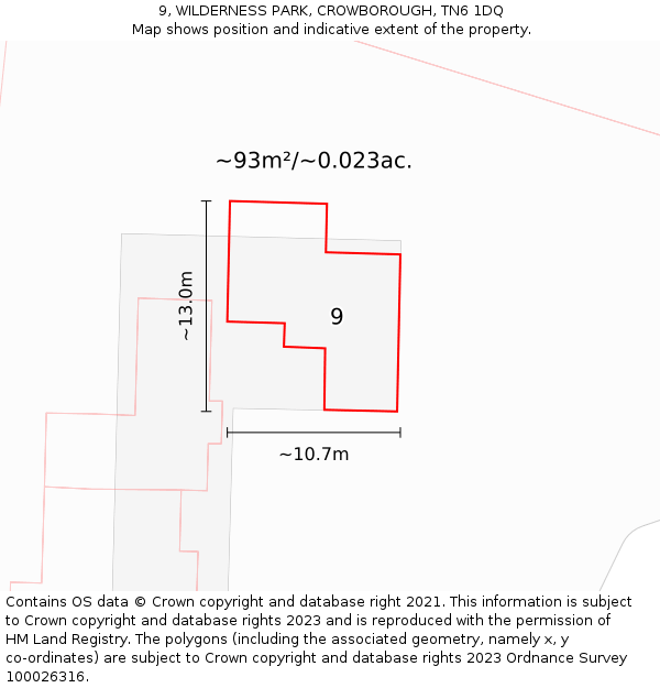 9, WILDERNESS PARK, CROWBOROUGH, TN6 1DQ: Plot and title map