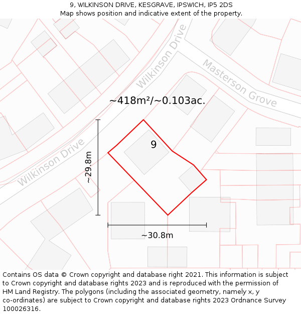 9, WILKINSON DRIVE, KESGRAVE, IPSWICH, IP5 2DS: Plot and title map