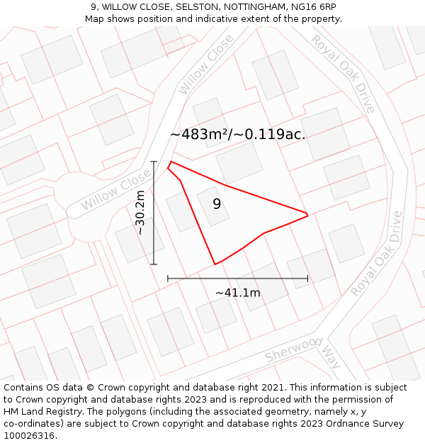 9, WILLOW CLOSE, SELSTON, NOTTINGHAM, NG16 6RP: Plot and title map