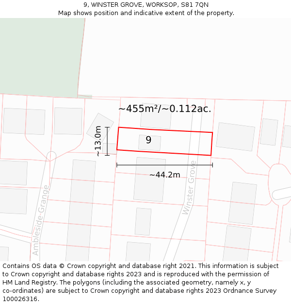 9, WINSTER GROVE, WORKSOP, S81 7QN: Plot and title map