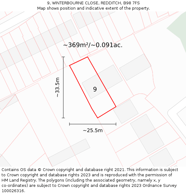 9, WINTERBOURNE CLOSE, REDDITCH, B98 7FS: Plot and title map