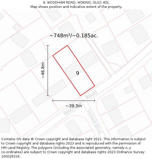 9, WOODHAM ROAD, WOKING, GU21 4DL: Plot and title map