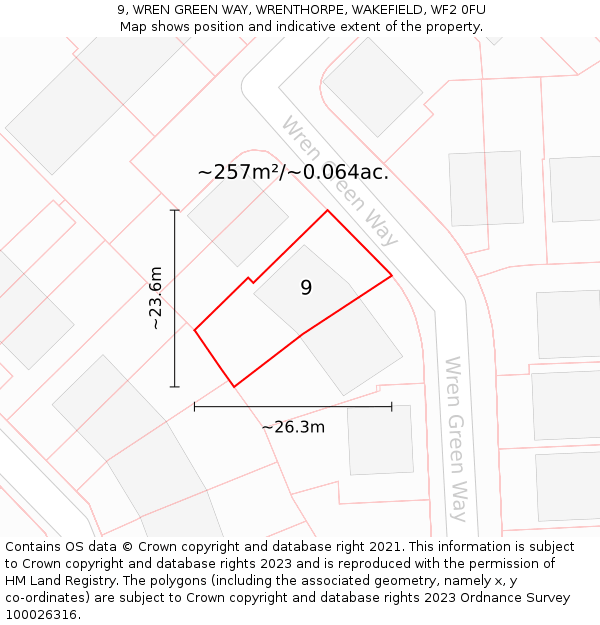 9, WREN GREEN WAY, WRENTHORPE, WAKEFIELD, WF2 0FU: Plot and title map