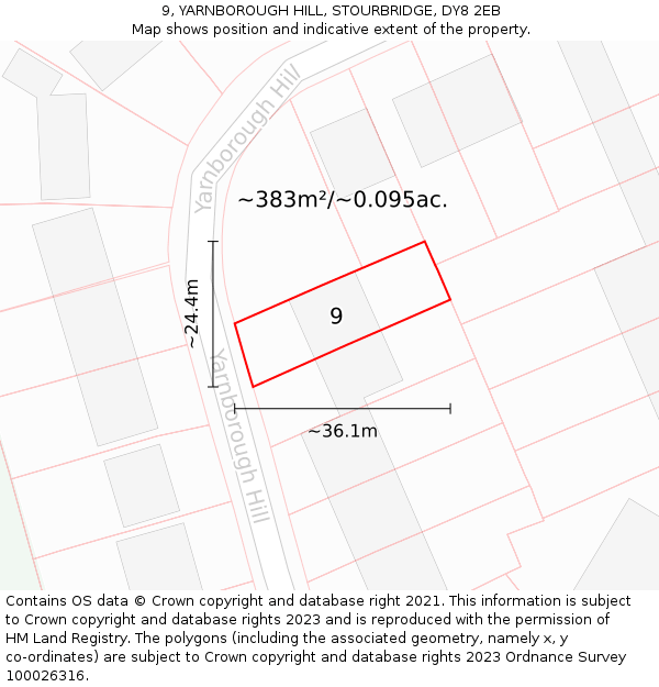 9, YARNBOROUGH HILL, STOURBRIDGE, DY8 2EB: Plot and title map