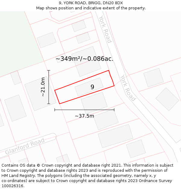 9, YORK ROAD, BRIGG, DN20 8DX: Plot and title map