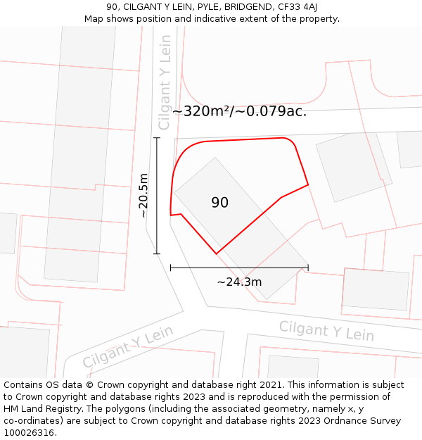 90, CILGANT Y LEIN, PYLE, BRIDGEND, CF33 4AJ: Plot and title map